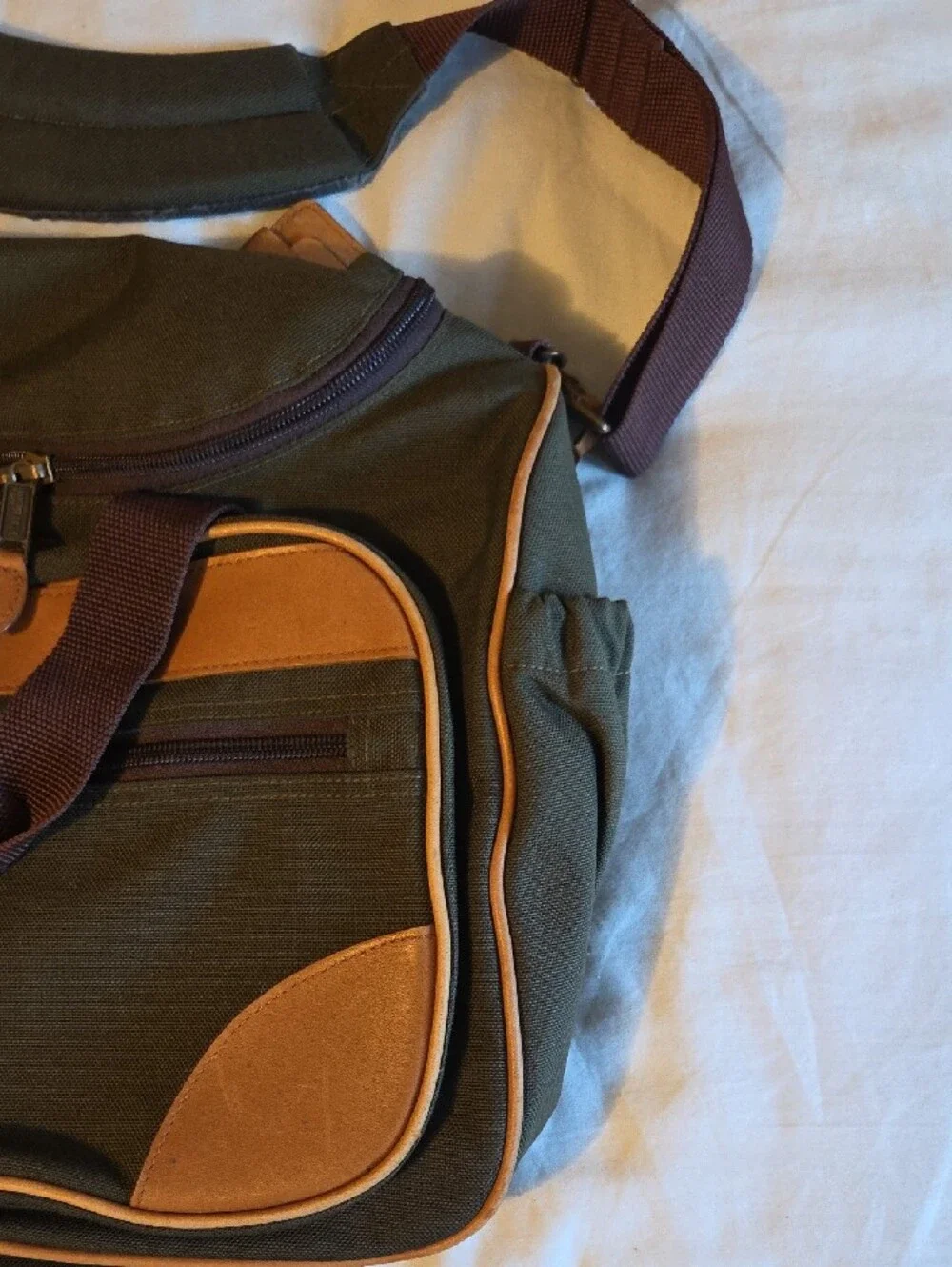 L.L. Bean Olive Green Canvas Laptop Messenger with Brown Leather Accents